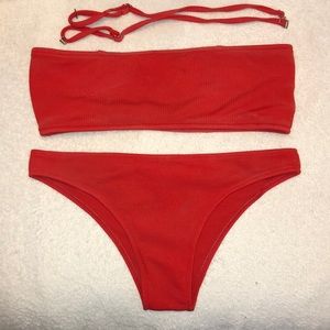 ZAFUL Ribbed Red Bandeau Bikini Small